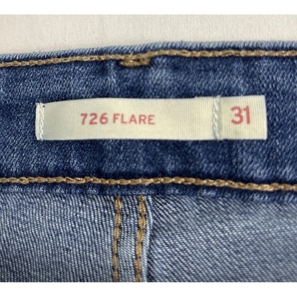 Levis 726 High Rise Flare Jeans Womens 31x32 Blue Stretch Denim Western Cowgirl - Picture 3 of 9